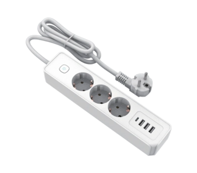 E21-3 Jalur Kuasa Gaya Eropah dengan 3 Outlet, 3 Port USB-A dan 1 Port USB-C, Suis Termasuk