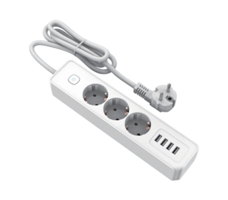 Jalur Kuasa E22-3 Gaya Eropah dengan 3 Cawangan, Dan 4 Port USB-A, Termasuk Suis