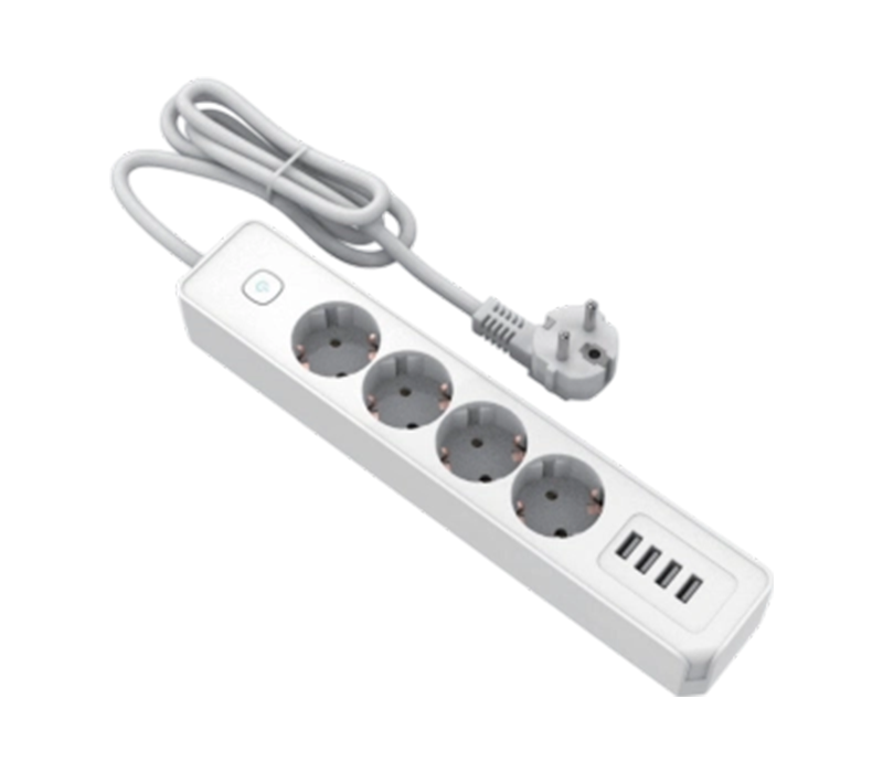 Jalur Kuasa E22-4 Gaya Eropah dengan 4 Cawangan, Dan 4 Port USB-A, Termasuk Suis