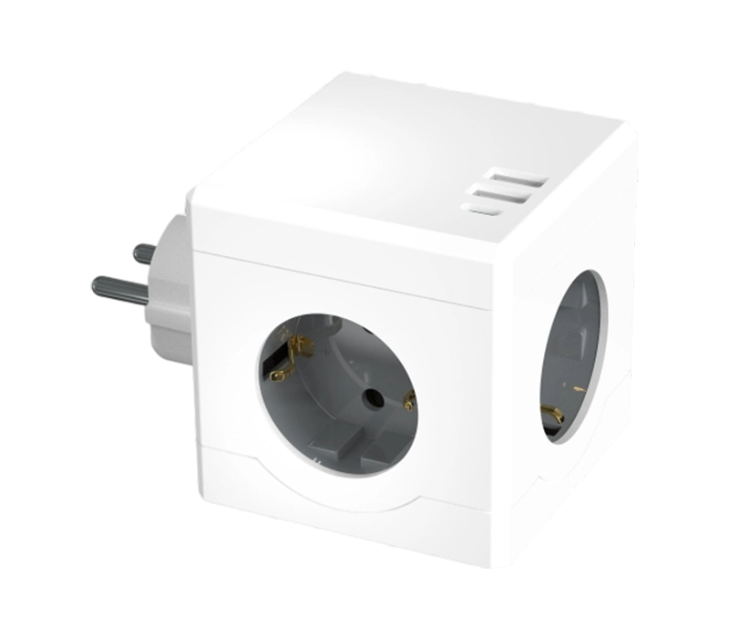 Jalur Kuasa Kiub Pemalam E15-C dengan 3 Outlet Gaya Eropah, 2 Port USB-A dan 1 Port USB-C