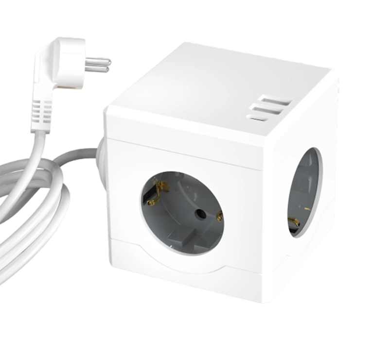 Jalur Kuasa Kiub Berwayar E16-C dengan 3 Outlet Gaya Eropah, 2 Port USB-A dan 1 Port USB-C