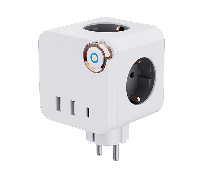 Jalur Kuasa Kiub Pemalam E19 Dengan 3 Outlet Gaya Eropah, 2 Port USB-A dan 1 Port USB-C, Dengan Suis